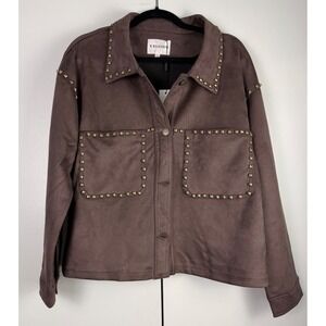 VIGOSS Women Mocha Brown Faux Suede Studded Jacket Size L Western Streetwear